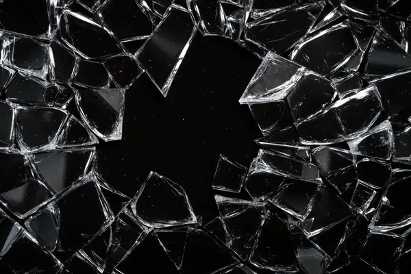 Kırık cam kaplama siyah izole arkaplanda.