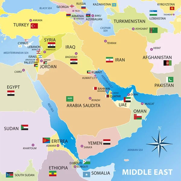 Karte Der Länder Des Nahen Ostens Vektorillustration — Stockvektor
