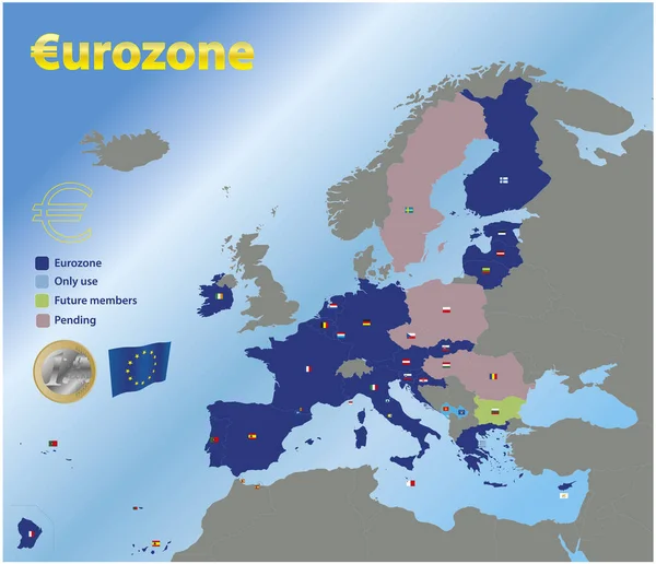 Zona Euro Mapa Los Países Adherentes 2023 Ilustración Vectorial — Vector de stock