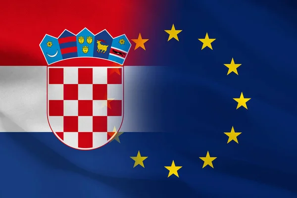 Прапор Республіки Хорватія Сходить Прапора Європейського Союзу — стокове фото