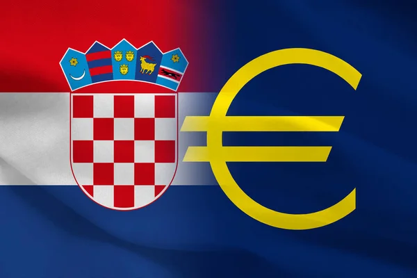 Die Flagge Der Republik Kroatien Verblasst Der Flagge Des Euro — Stockfoto