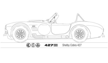 Amerika Birleşik Devletleri, 1963 yılı, Shelby Cobra 427 klasik örümcek spor arabası, beyaz arka planda özetlenmiş, illüstrasyon