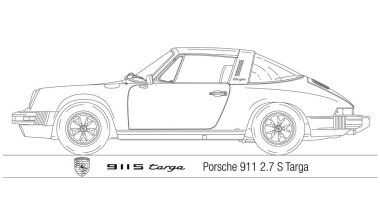 Germany, year 1974, Porsche 911 S Targa silhouette, illustration