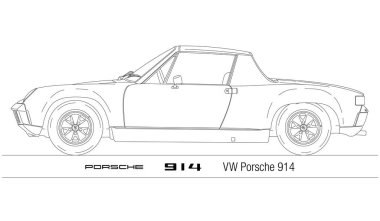 Germany, year 1972, Volkswagen Porsche 914 silhouette, vintage retro sport car, illustration