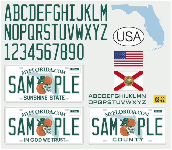 stock vector Florida License car plate pattern design, with numbers, letters and symbols, United States of America, vector illustration