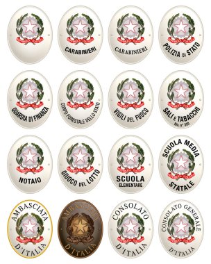 Italy, old vintage oval official emblem plates present in Italian public offices, vector illustration