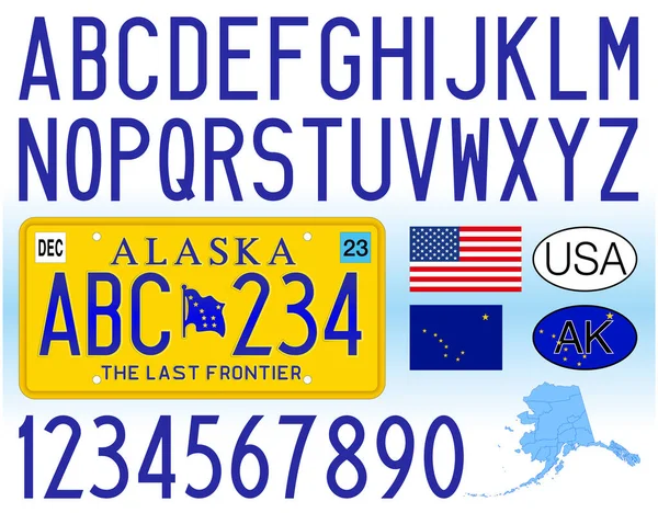 Alaska State Car License Plate Letters Numbers Symbols Vector Illustration — Vetor de Stock