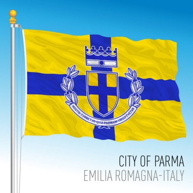 Parma bayrağı, Emilia Romagna şehri, İtalya, renkler ve arma, vektör illüstrasyonu