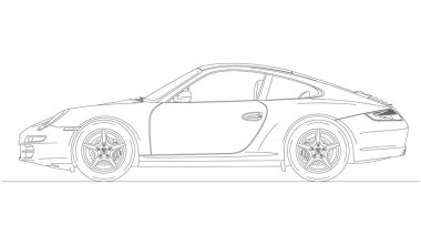 Almanya, 2004-2013, Porsche 997 süper araba silueti, klasik araba, illüstrasyon