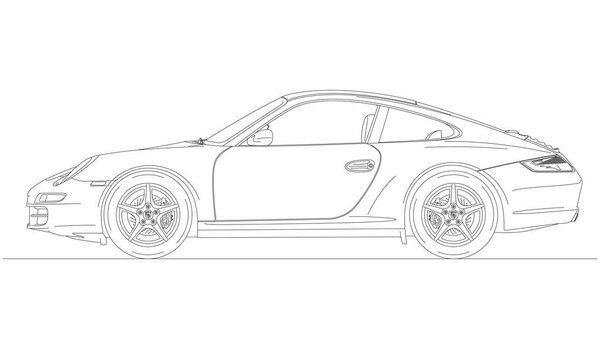 Germany, year 2004-2013, Porsche 997 super car silhouette, vintage car, illustration
