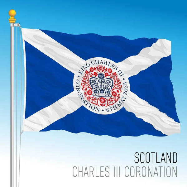 Birleşik Krallık 2023 Yılı Skoçya Bayrağı Üzerinde Charles Üçüncü Taç — Stok Vektör