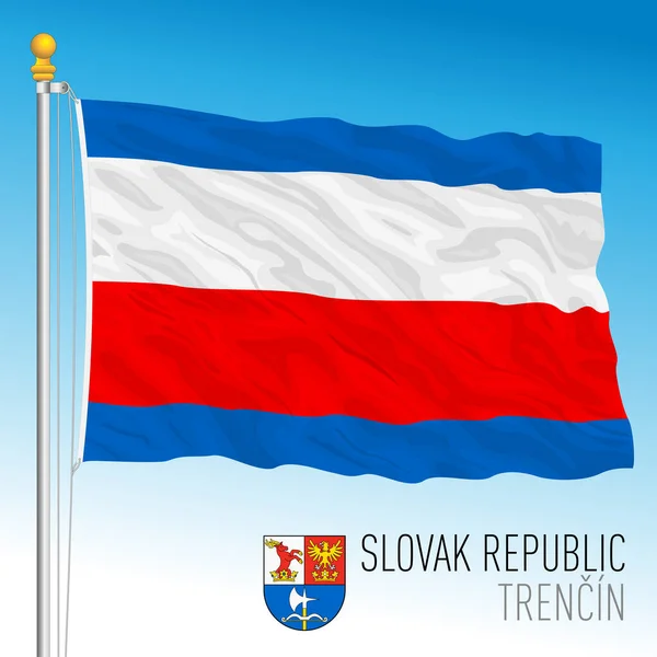 Slovakien Regionen Trencin Flagga Och Vapensköld Vektor Illustration — Stock vektor