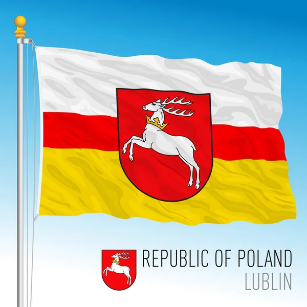Regionalflagge Und Wappen Von Lublin Republik Polen Europäisches Land Vektorillustration — Stockvektor