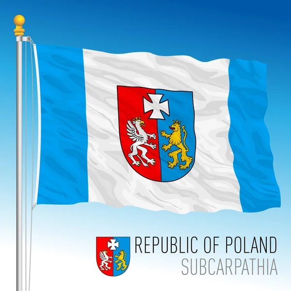 Subkarpati Regional Flagga Och Vapensköld Republiken Polen Europeiskt Land Vektorillustration — Stock vektor
