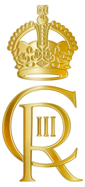 Великобритания 2023 Год Коронация Карл Iii Третий Символ Шифра Золотой — стоковое фото