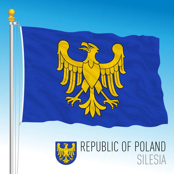 Schlesien Regional Flagga Och Vapensköld Republiken Polen Europeiskt Land Vektorillustration — Stock vektor