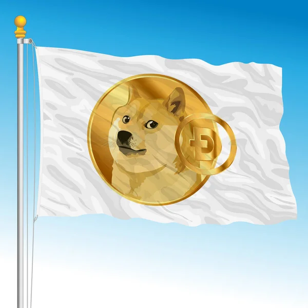 April 2023 새로운 트위터 로고와 Dogecoin 이미지가 깃발에 있습니다 — 스톡 벡터