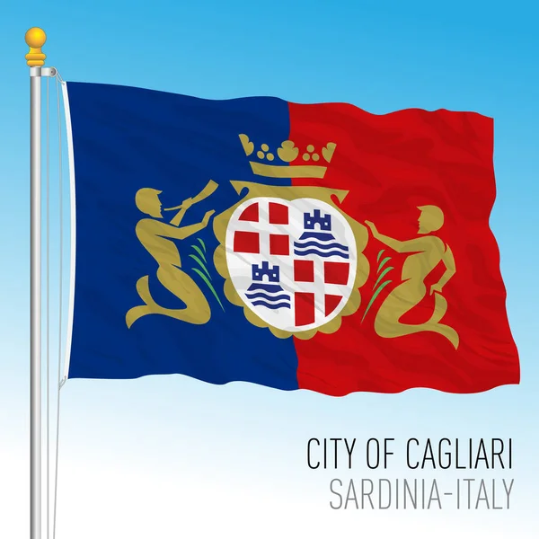 Staden Cagliari Flagga Med Vapensköld Sardinien Italien Vektor Illustration — Stock vektor