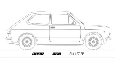 İtalya, 1972 yılı, Fiat 127 3P popüler İtalyan klasik arabası, illüstrasyon özeti