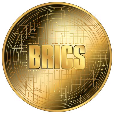 BRICS kripto para birimi fantezi altın jetonu, vektör illüstrasyonu