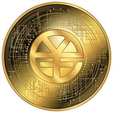 Yuan Renminbi kripto para birimi fantezi altın jetonu, vektör illüstrasyonu