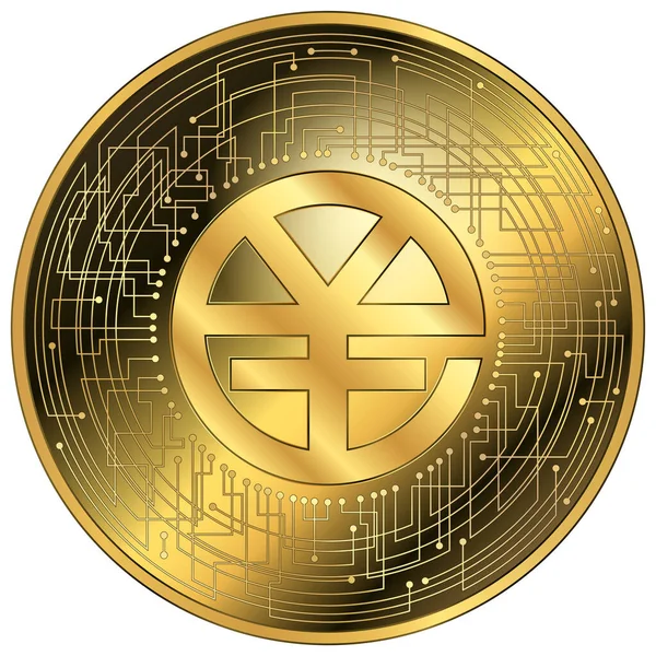 Yuan Renminbi Cryptocurrency Fantasy Gold Token Vector Illustration — Stock Vector