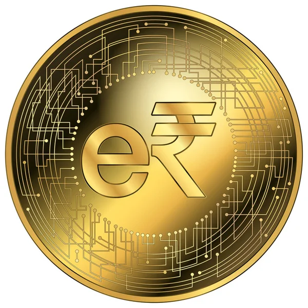 Indian Rupee Cryptocurrency Fantasy Gold Token Vector Illustration — Stock Vector