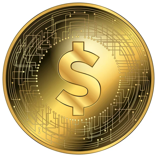 Dollar Cryptogeld Fantasie Goud Token Vector Illustratie Usa — Stockvector