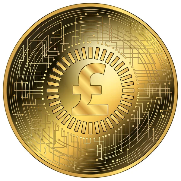 Digital Pound Cryptocurrency Fantasy Gold Token Vector Illustration — Stock Vector