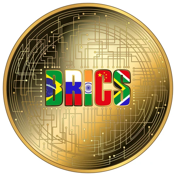 Brics Cryptocurrency Fantasy Gold Token Flags Vector Illustration — Stock Vector