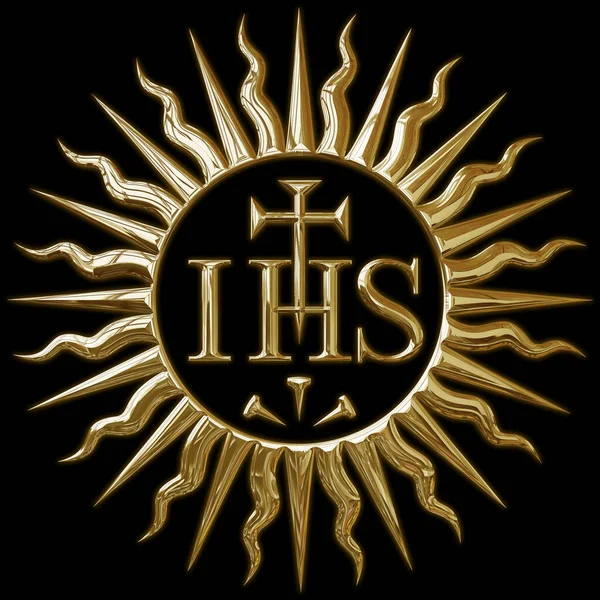 黒の背景にイエズス会の金のシンボル イラスト — ストック写真