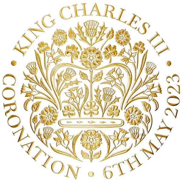 Londres Reino Unido Maio 2023 Charles Terceiro Símbolo Metálico Ouro — Fotografia de Stock
