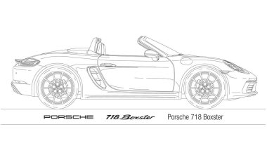 Almanya, 1996 yılı, Porsche 718 Boxster araba silueti, beyaz arkaplanda illüstrasyon