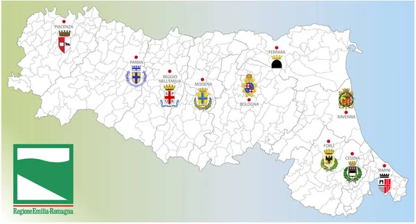 Emilia Romagna Region Italien Karta Över Regionen Med Gränser Städer — Stock vektor