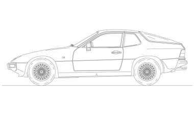 Almanya, 1976 yılı, Porsche 924 Coupe klasik spor araba, siluet beyaz arka planda, illüstrasyon