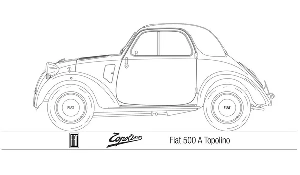 Italien Baujahr 1936 Fiat 500 Cabrio Topolino Oldtimer Silhouette Skizziert — Stockvektor