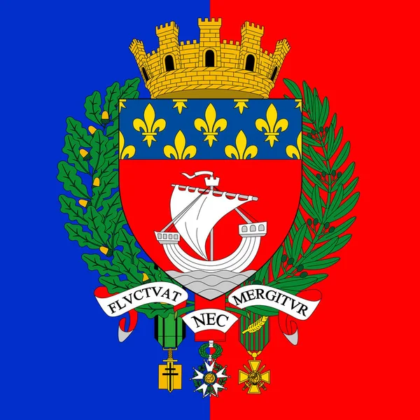 Ciudad París Escudo Armas Bandera Francia Unión Europea Vector Ilustración — Vector de stock