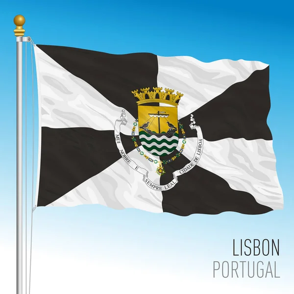 Bandeira Cidade Lisboa Com Brasão Armas Portugal União Europeia Ilustração — Vetor de Stock