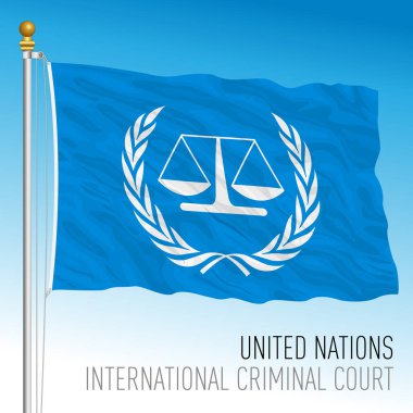 Uluslararası Ceza Mahkemesi bayrağı, Birleşmiş Milletler örgütü, vektör illüstrasyonu