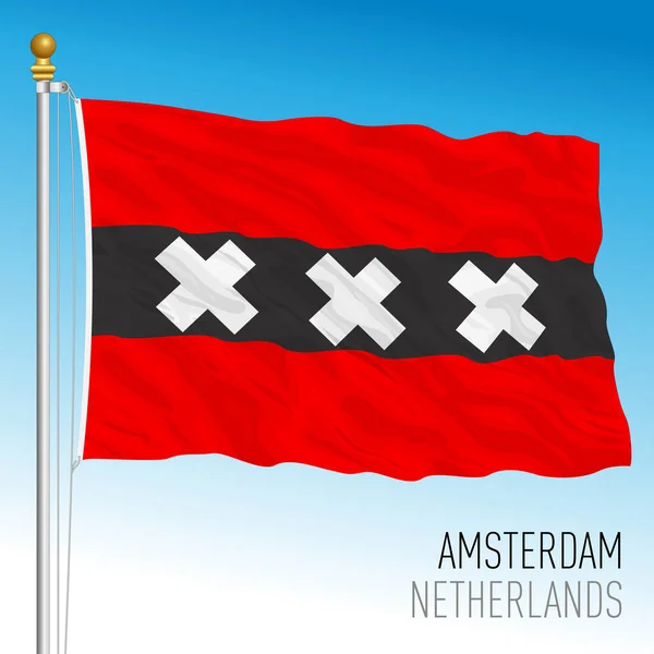 Amsterdam Flag Municiency Capital Netherlands Vector Illustration — 스톡 벡터