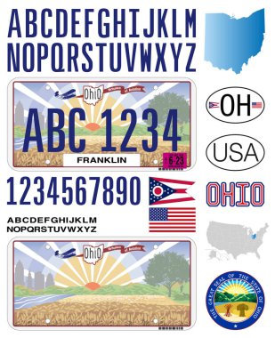 Ohio plaka tarzı, 2021, harfler, sayılar ve semboller, vektör illüstrasyonu, ABD