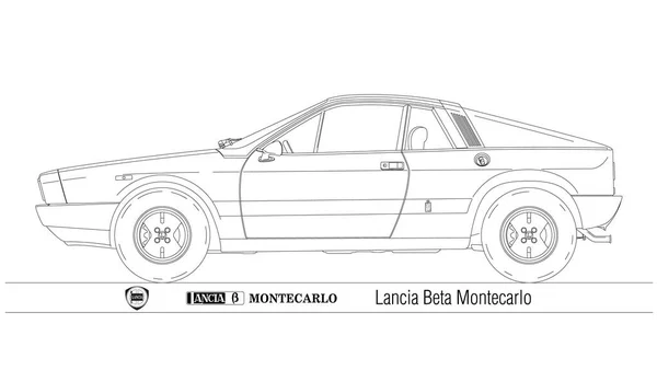 Itália Ano 1978 Lancia Beta Montecarlo Carro Vintage Silhueta Delineada — Vetor de Stock
