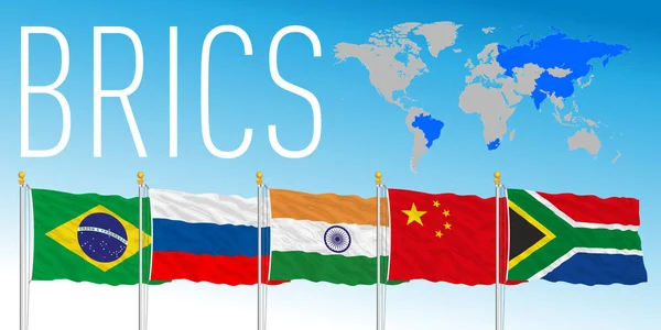 Brics Summit Flags Countries Map Vector Illustration — Stock Vector