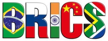 BRICS zirvesi, ülkelerin bayraklı isimleri, beyaz arkaplanda illüstrasyon