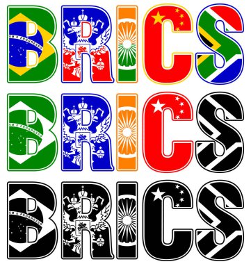 BRICS zirvesinde renkli semboller ve siyah beyaz vektör illüstrasyonları
