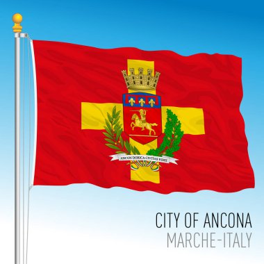 Ancona şehir bayrağı armalı, Marche bölgesi, İtalya, vektör illüstrasyonlu