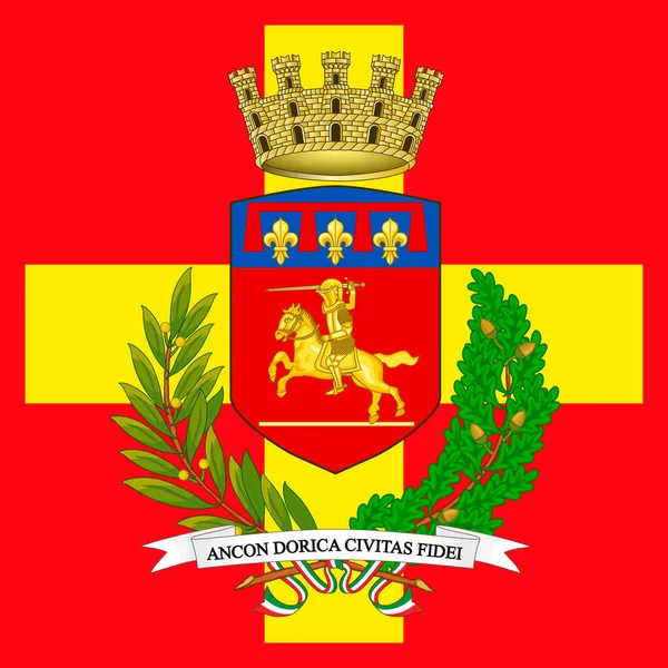 Ancona City Coat Arms Flag Marche Region Italy Vector Illustration — 图库矢量图片