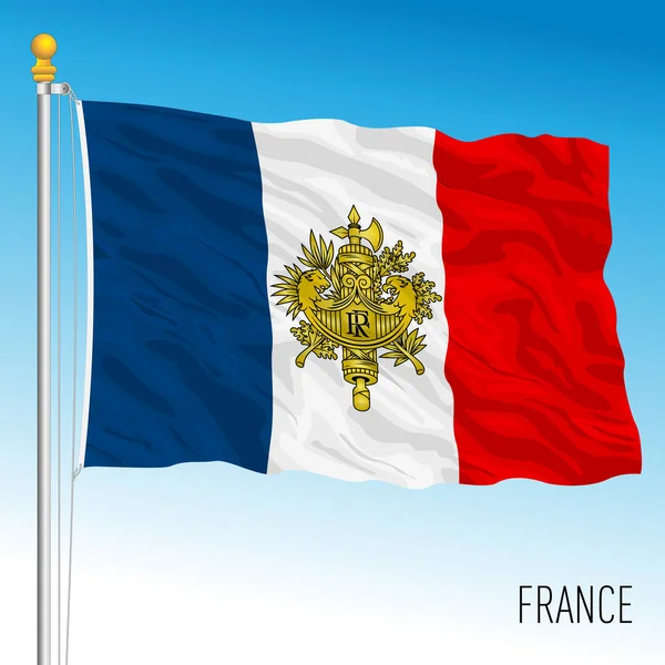 Francia Ondeando Bandera Con Símbolo Histórico Francés Ilustración Vectorial — Vector de stock