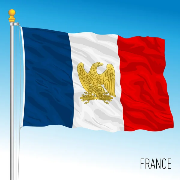 Francia Bandiera Sventolante Con Simbolo Storico Francese Illustrazione Vettoriale — Vettoriale Stock