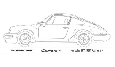 Almanya, 1989-1993, Porsche modeli 964 Carrera 4, klasik spor araba, siluet özeti, vektör illüstrasyonu